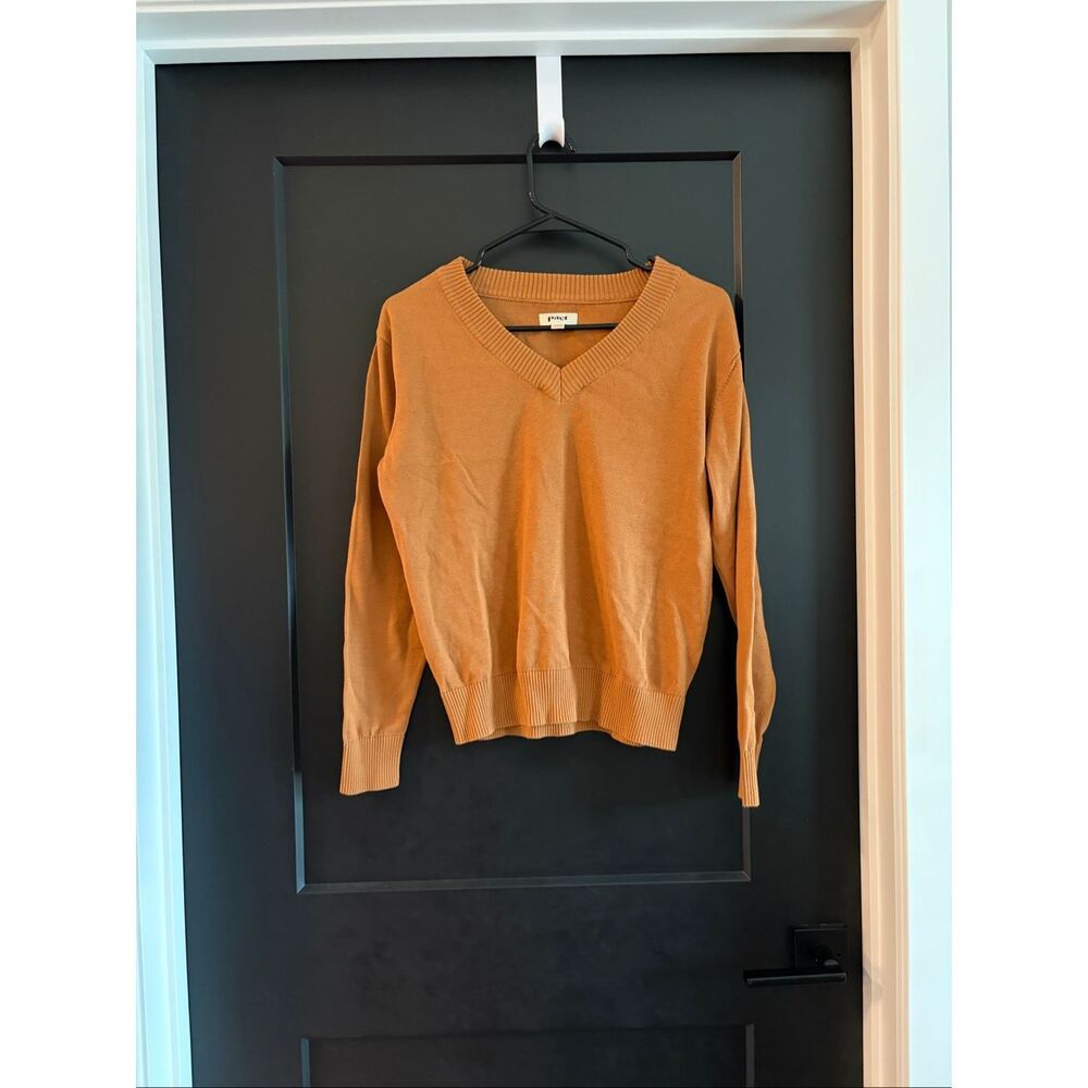 Pact Fine Knit Burnt Orange V Neck Organic Cotton Sweater Size S Sustainable